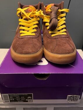 Nike Men’s Brown Suede High-Top Sneakers with Yellow Laces